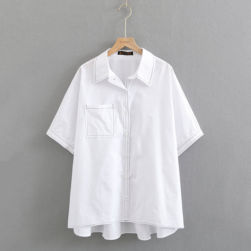 White short sleeve blouse plus size sales