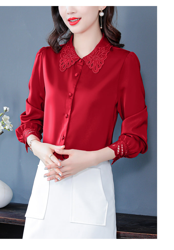 Plus Size Lace Collar Formal Long Sleeve Shirt Blouse – Pluspreorder