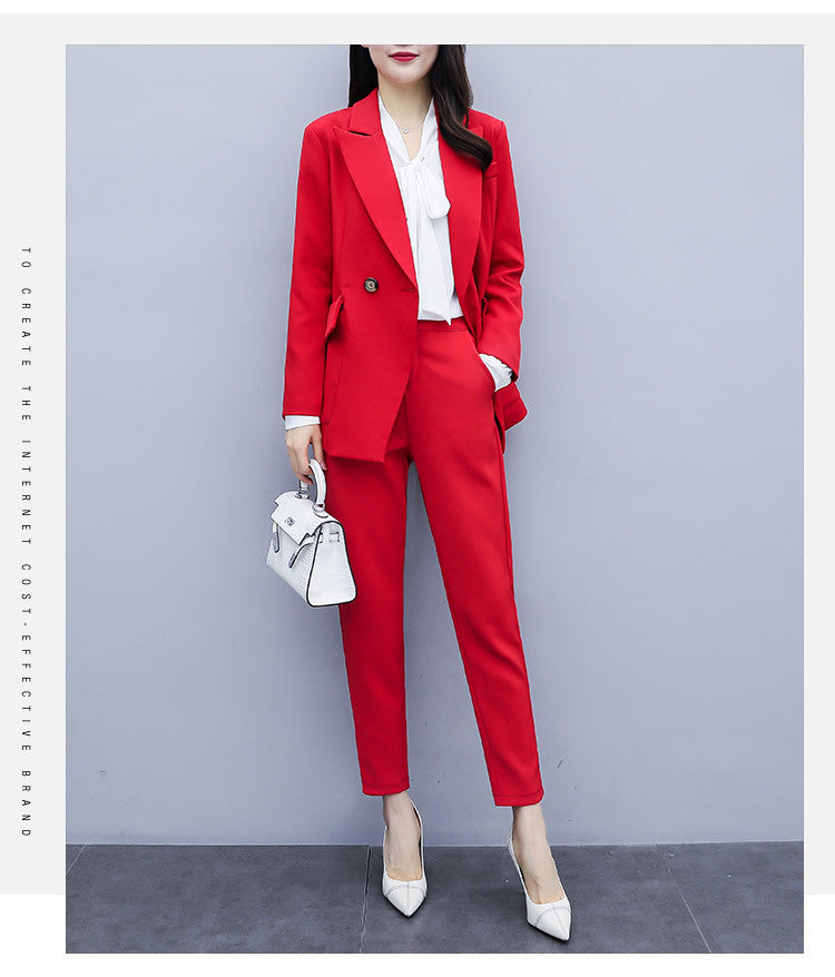 Red pant suit plus size sale