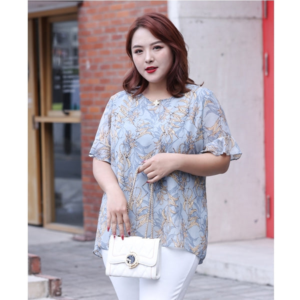 Plus Size Blue Charm Chiffon Blouse