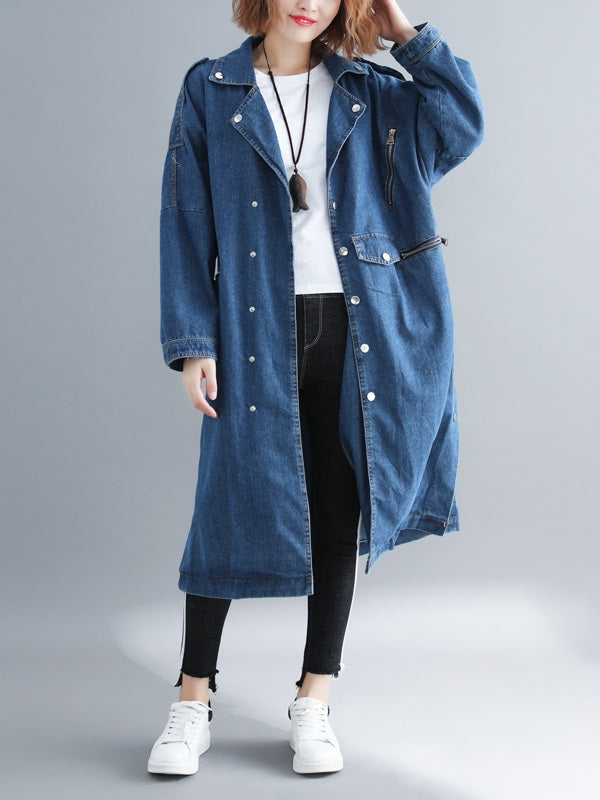 Plus size clearance long denim coat