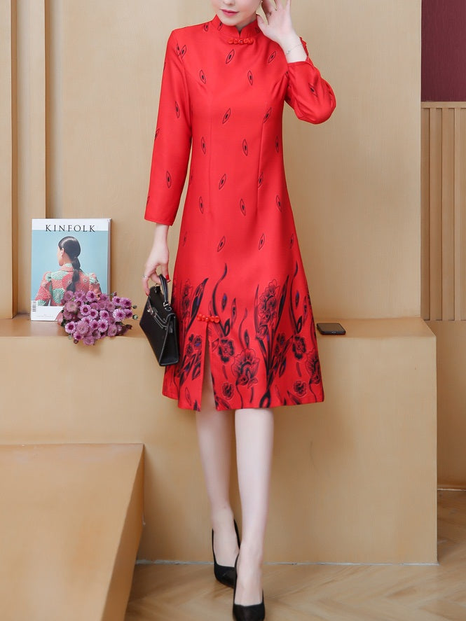 Red long sleeve midi on sale dress