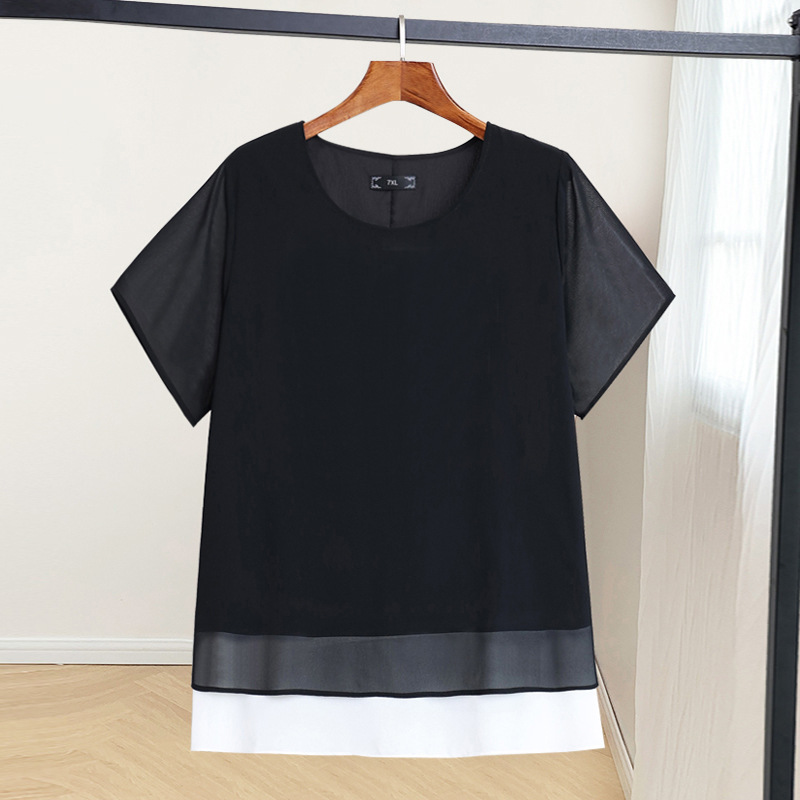 (4XL-10XL) Plus Size Black Layer Short Sleeve Chiffon Top (EXTRA BIG SIZE)