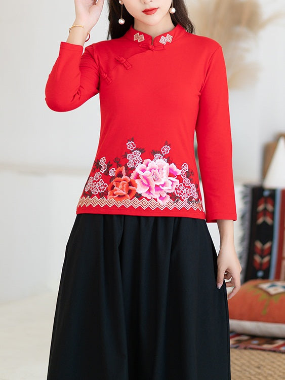 red chinese blouse