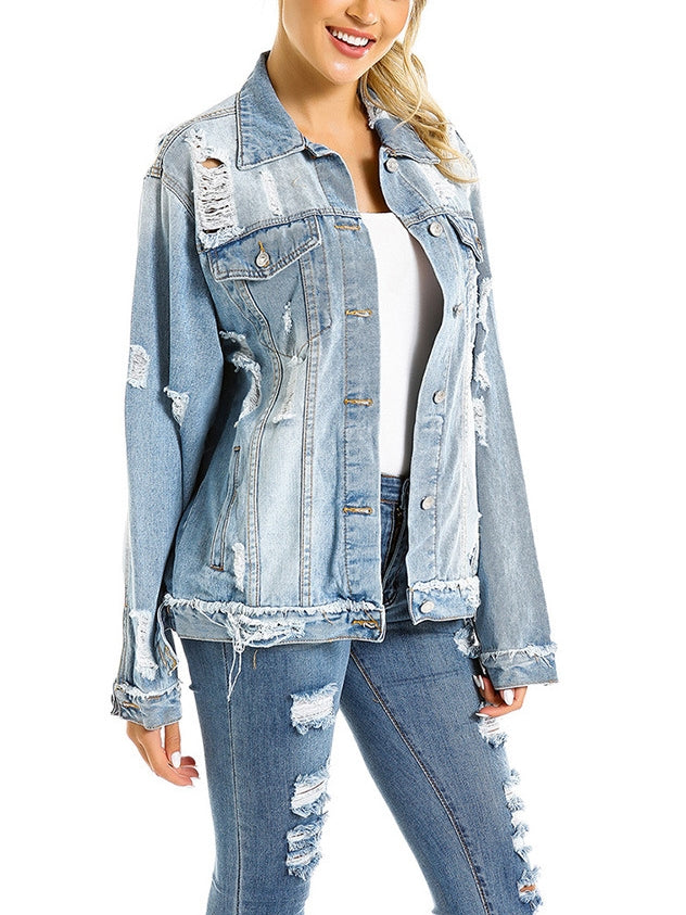 Light blue distressed jean on sale jacket