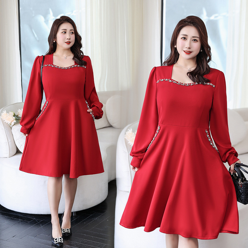 bright red long sleeve dress