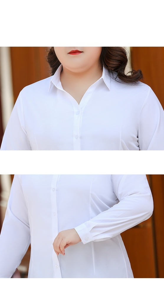 White Stretch Office L/S Shirt Blouse (EXTRA BIG SIZE) – Pluspreorder