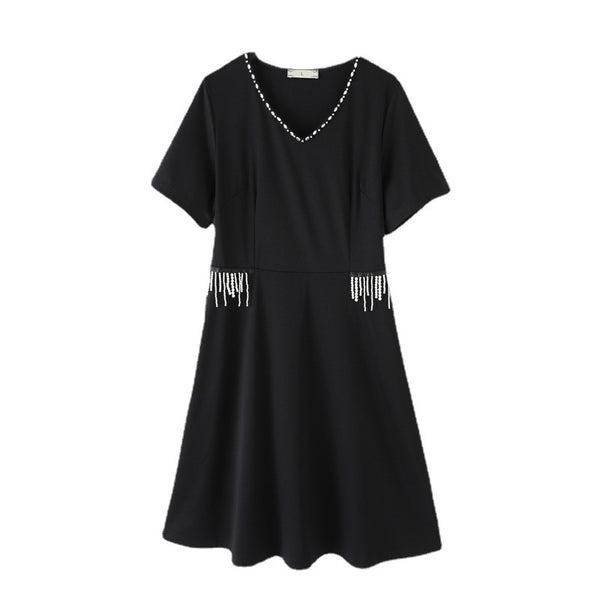 Plus Size Diamante And Pearls Short Sleeve Dress