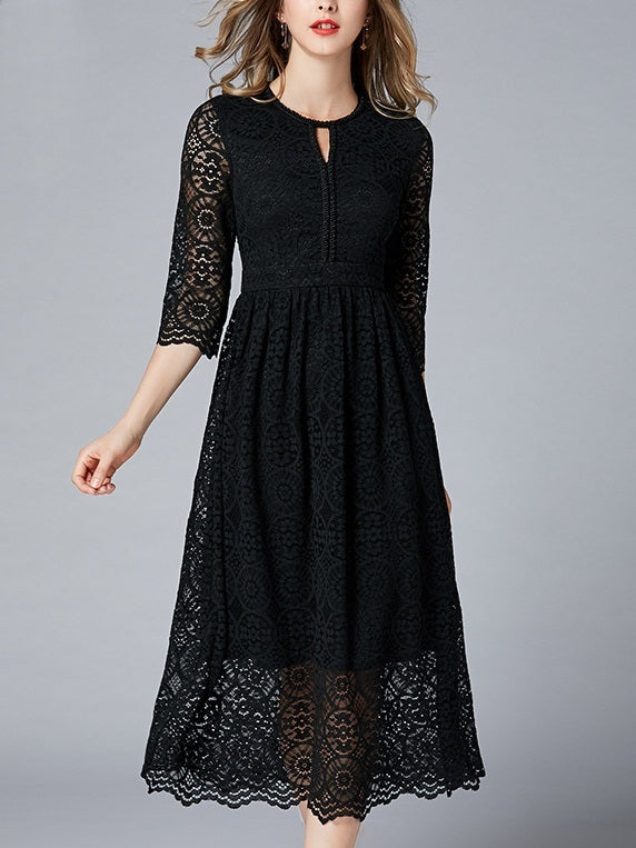 Mica Plus Size Black Lace Midi Dress