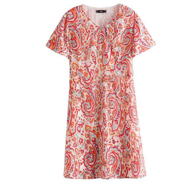 Plus Size Paisley Chiffon Short Sleeve Dress