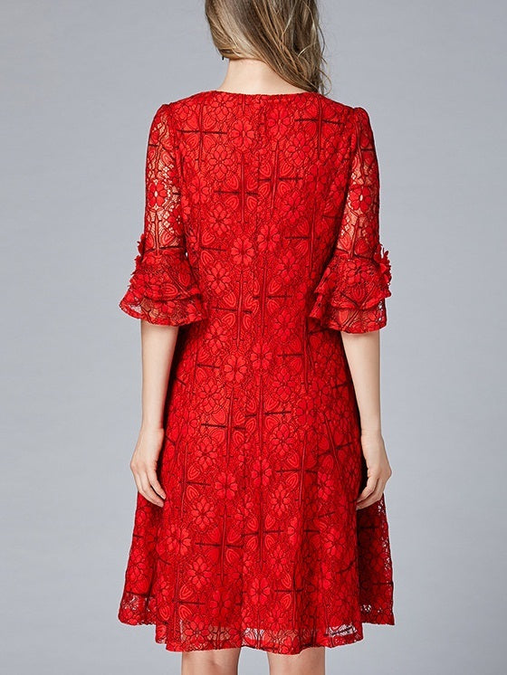 Red on sale lace sleeves