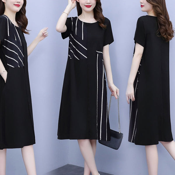 Plus Size Black Simple Shapes Dress