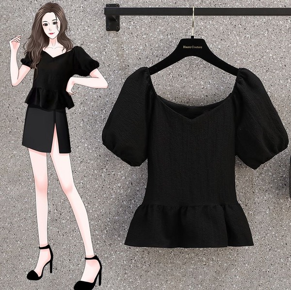 Plus Size Black Sweetheart Peplum Blouse