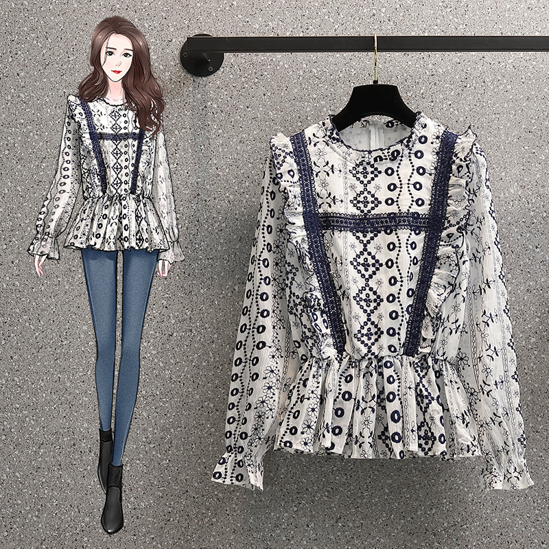 Plus Size Bohemian Lace Long Sleeve Blouse