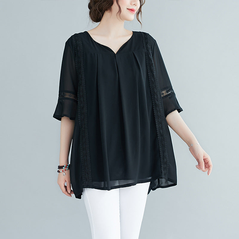 Plus Size Chiffon Pleats Blouse (EXTRA BIG SIZE)