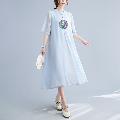 Plus Size Chinese Embroidery Crepe Cheongsam Dress