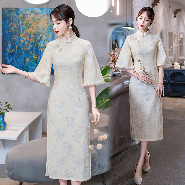 Plus Size Cream White Cheongsam Qipao Dress