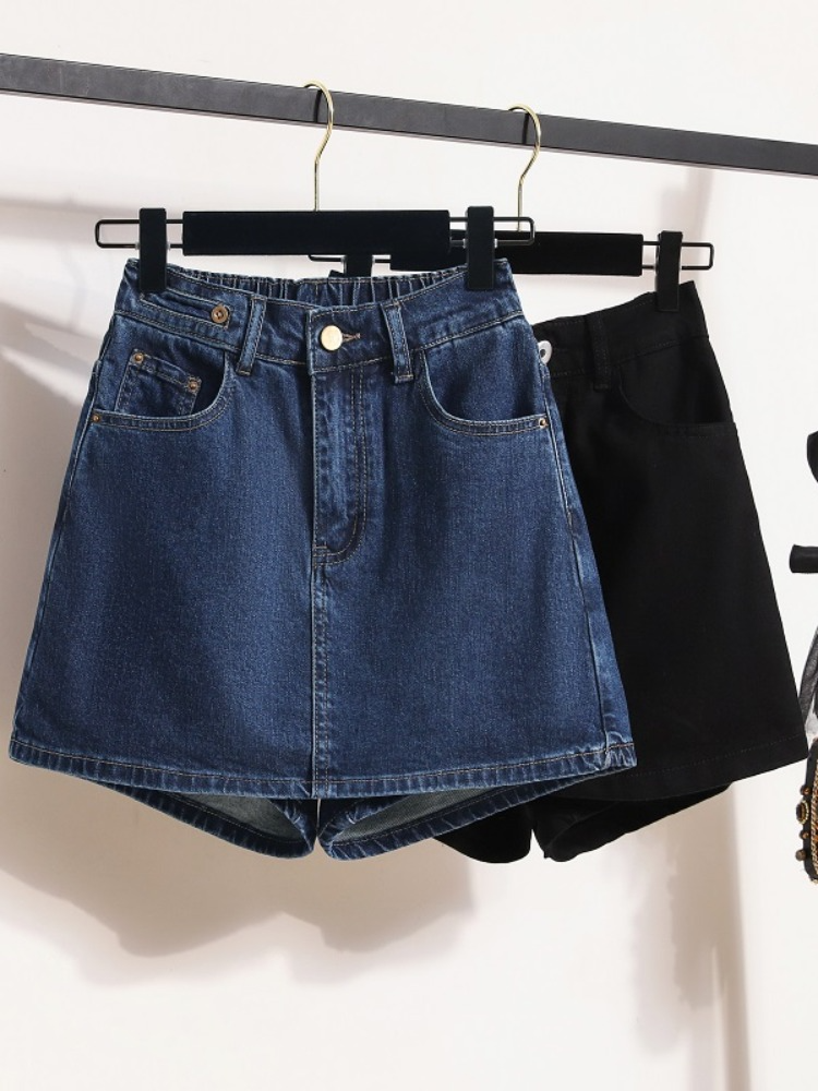 Plus Size Denim Mini Skorts