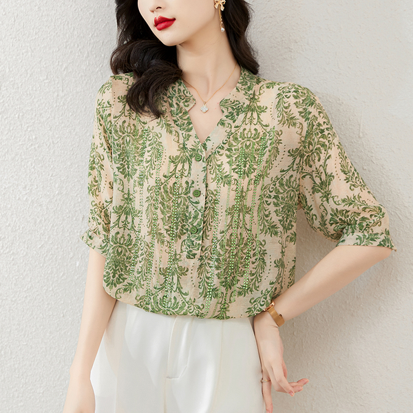 Plus Size Filigree Notch Neck Blouse