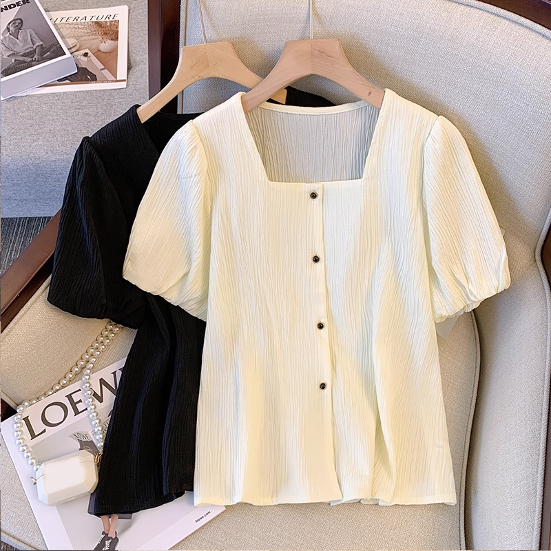 Plus Size Korean Buttons Square Neck Blouse