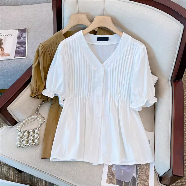 Plus Size Korean Pleat Peplum Blouse