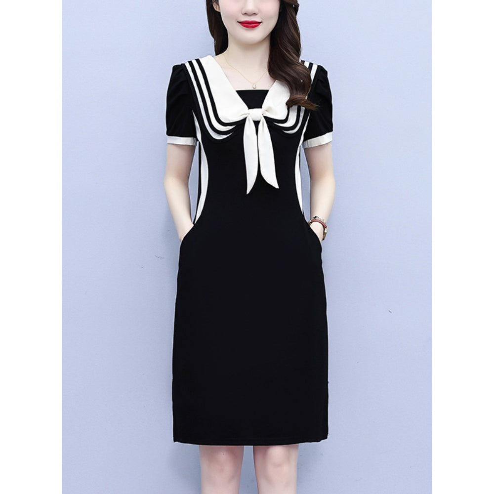 Plus Size Mod Sailer Bow Pocket Dress