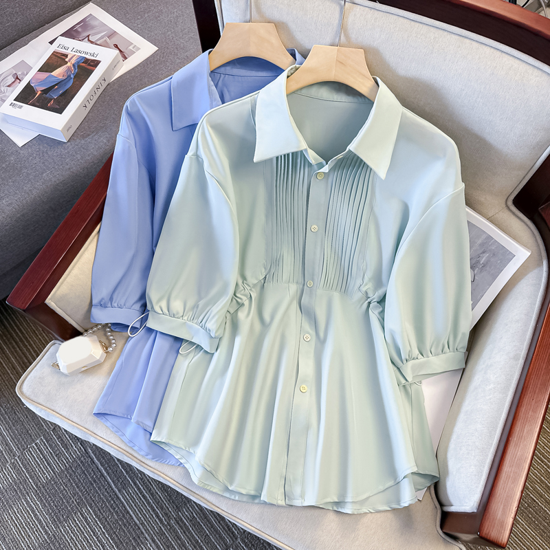 Plus Size Pleats Shirt Blouse