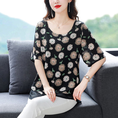 Plus Size Print Layer Chiffon Blouse