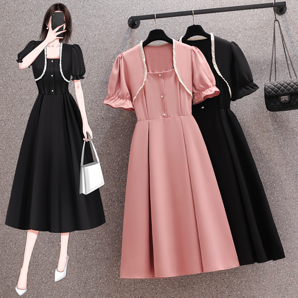 Plus Size Puff Sleeve Korean Dress