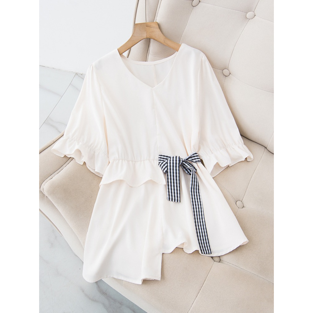 Plus Size Ribbon Peplum Blouse