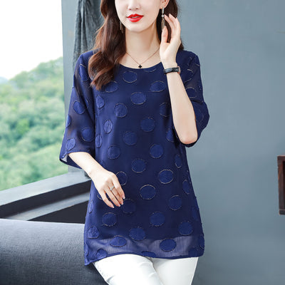 Plus Size Textured Polka Dots Chiffon Blouse