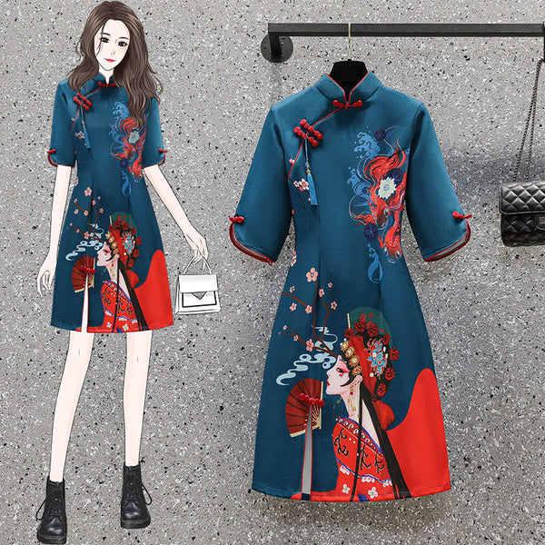 Plus size geisha cheongsam dress