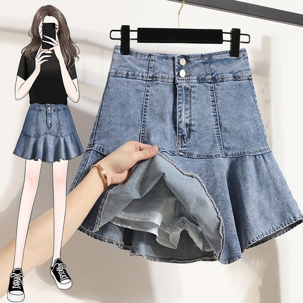 Plus size denim mermaid mini skorts