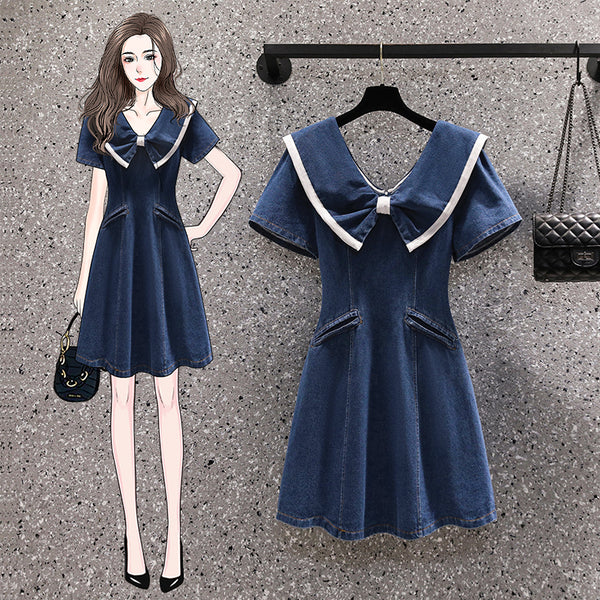 Plus size denim ribbon dress