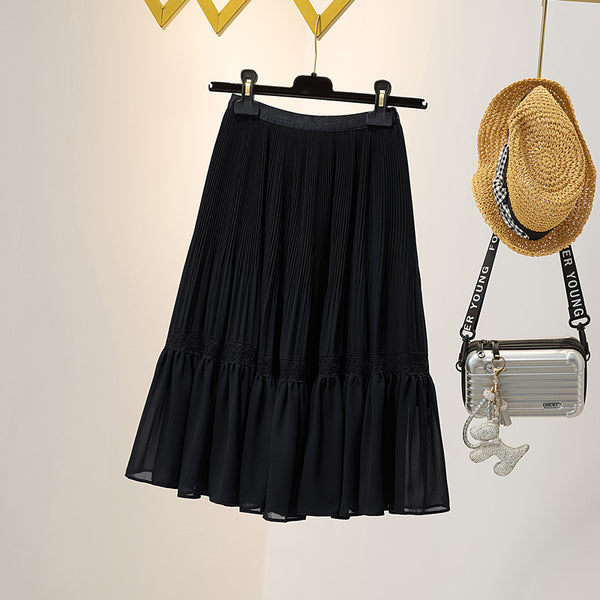 Plus size pleat lace chiffon skirt