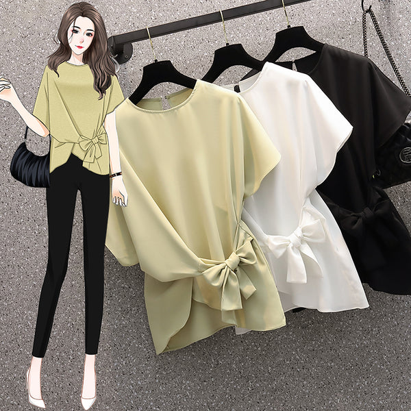 Plus size side tie chiffon blouse