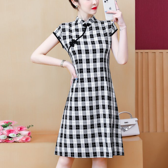 Checkered cheongsam hot sale