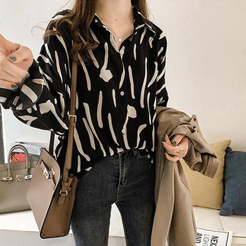 Plus Size Shapes Long Sleeve Shirt Blouse Chiffon