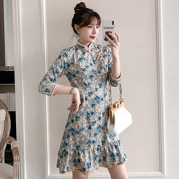 Plus Size Ditsy Floral Mermaid Cheongsam