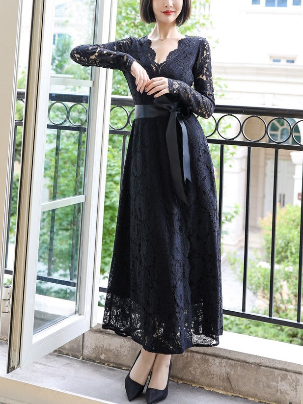 Lace wrap dress with long sleeves hotsell