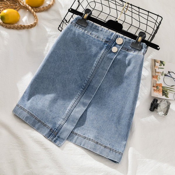 Plus size denim asymmetric mini skirt