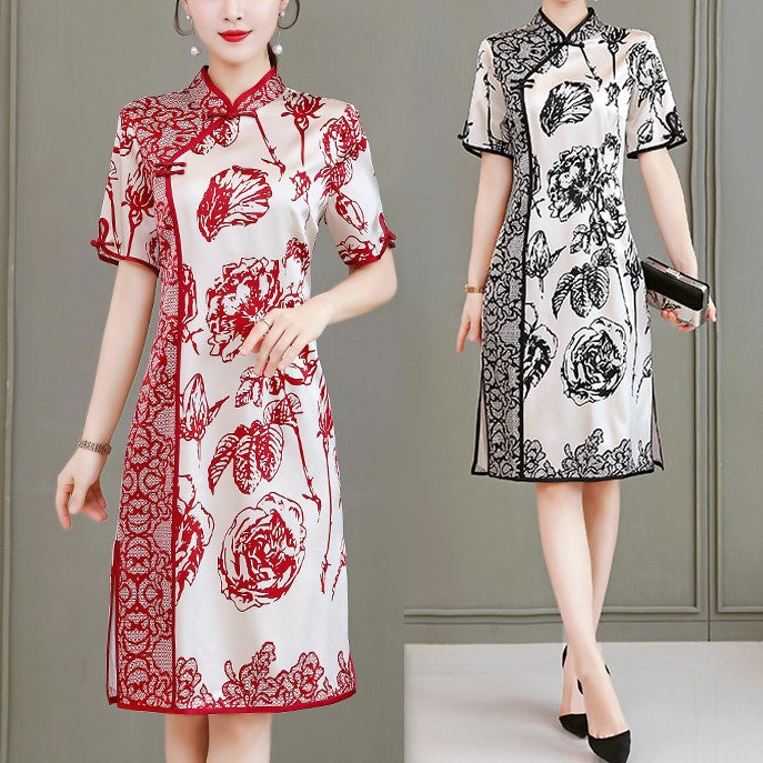 Plus Size Chinese Oriental Cheongsam Short Sleeve Dress