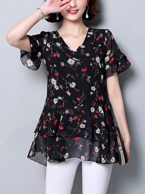 Plus Size Chiffon Short Sleeve Top