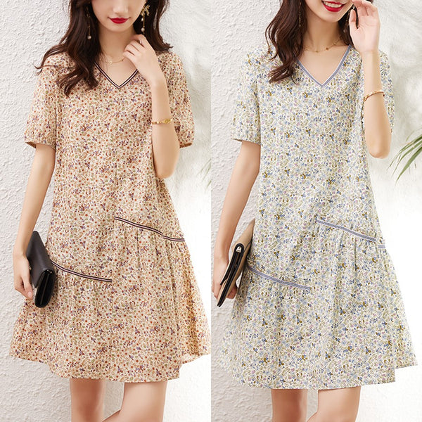 Plus Size V Neck Tapestry Ditsy Floral Dress