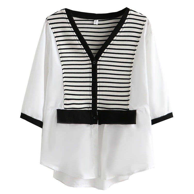 Plus Size Stripes Layer Mid Sleeve Blouse Extra Big Size Pluspreorder