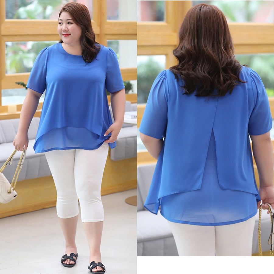 Plus Size Blue Chiffon Blouse