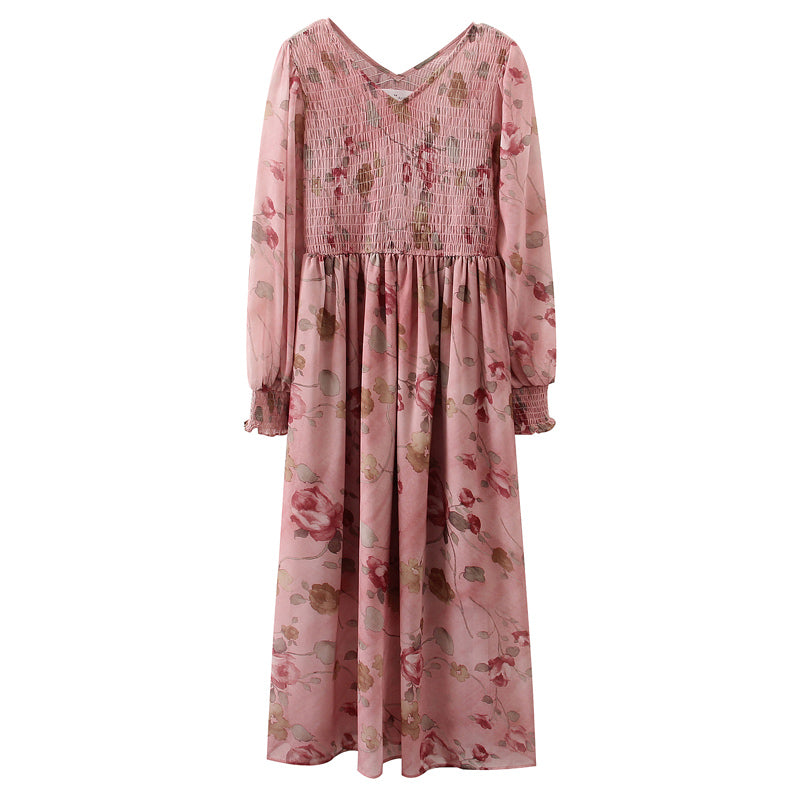 Plus Size Pink Floral Scrunch Long Sleeve Midi Dress – Pluspreorder