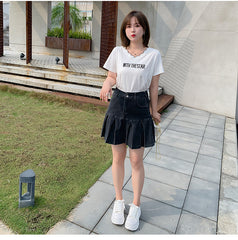 Women's Plus Black Pleated Denim Mini Skirt - Size 14
