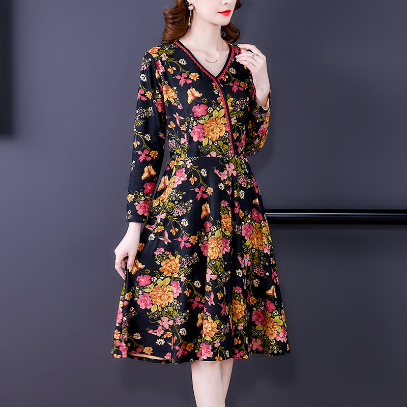 Plus Size Spring Flowers Wrap Dress