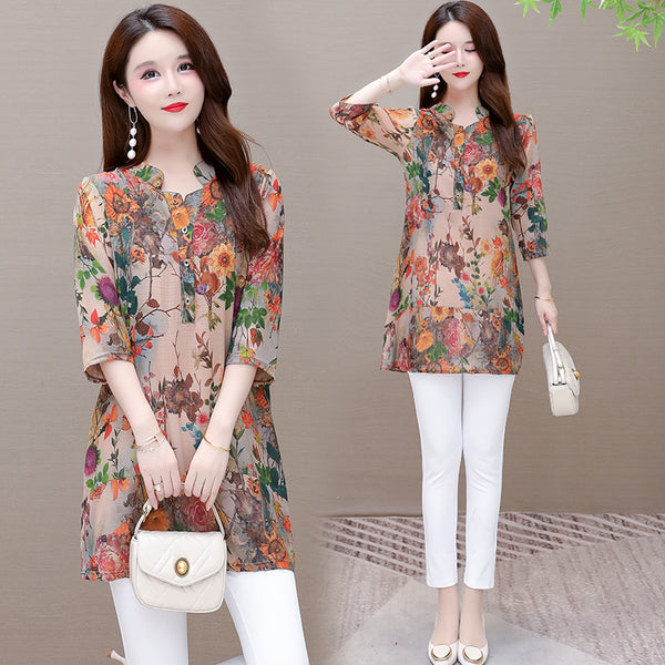 Plus Size Floral Print Tunic Blouse